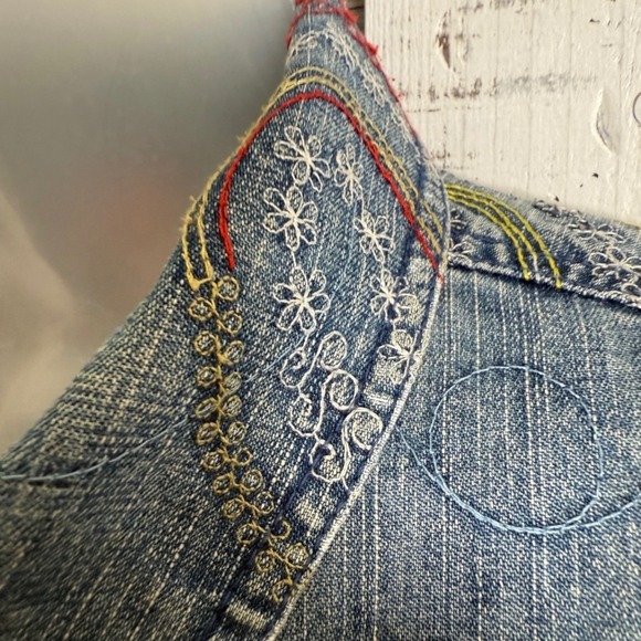 VTG Hearts of Palm Embroidered Denim Jacket Blue Paisley Size 14 L/XL Boho Artsy - Picture 4 of 11